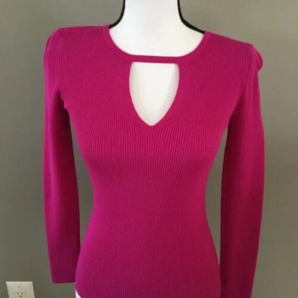 INC Women Ribbed Long Sleeves Sweater Black Cut out Front Petite XS - Picture 3 of 7